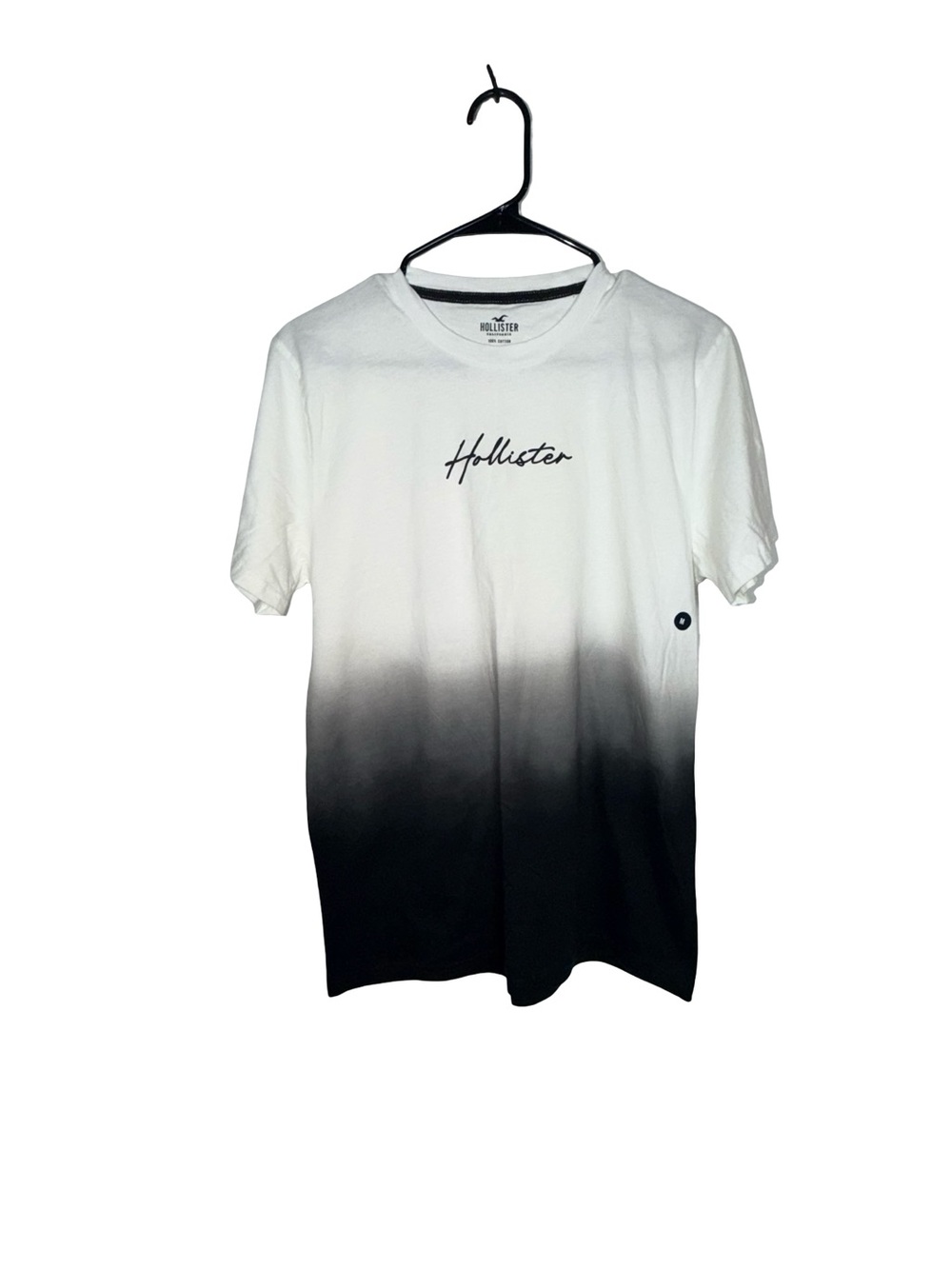 Hollister Men's White to Black Ombre Script Tee